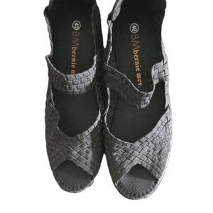 bernie mev. Black Woven Peep-Toe Elastic Mary Jane Sandals